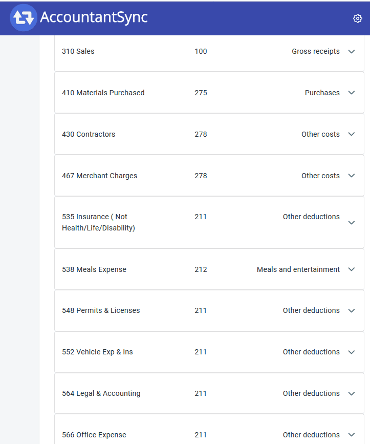 AccountantSync mapping interface